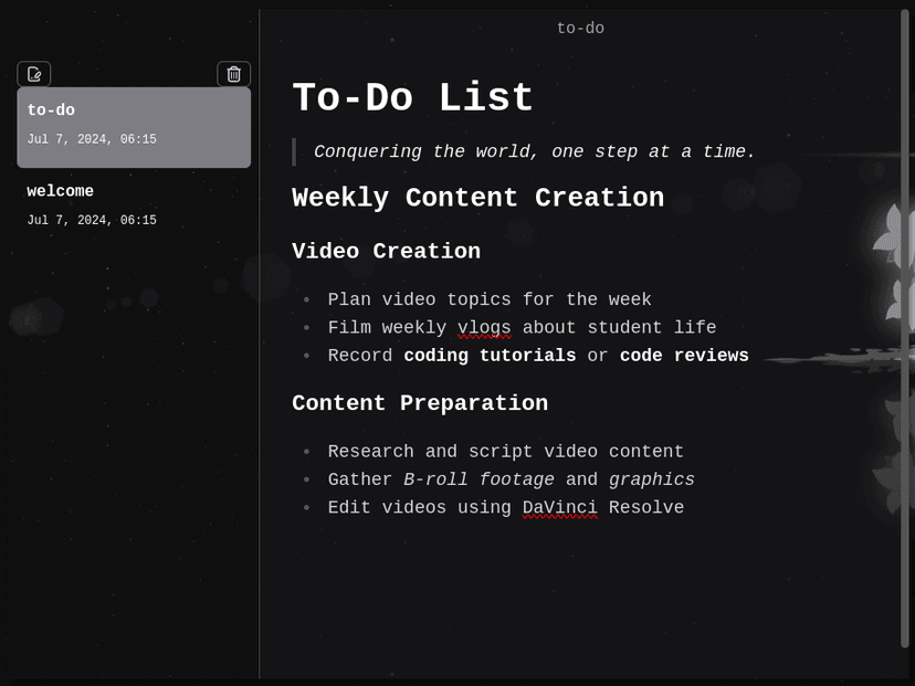 Sleek and modern markdown note taking app